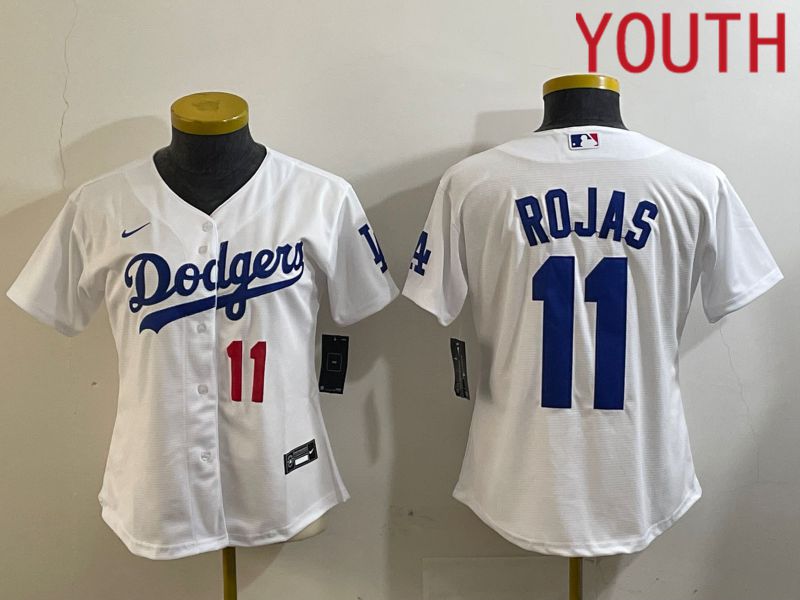 Youth Los Angeles Dodgers #11 Rojas White Game 2024 Nike MLB Jersey style 4